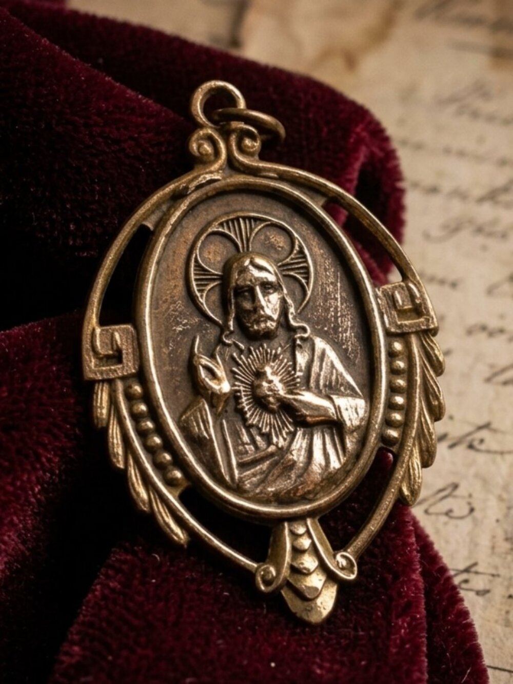 Sacred Heart of Jesus Virgin Mary Bronze Religious Medal